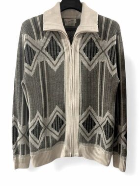 VTG Geometric Pattern Zip-Up Sweater Size Men’s Large